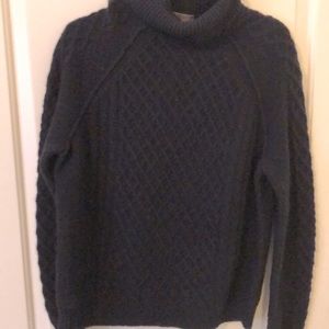 Navy Vince wool fisherman knit turtleneck sweater